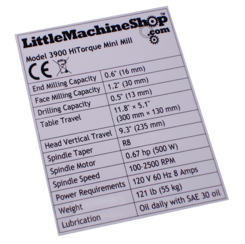 Label, HiTorque Mini Mill, Tilting Column