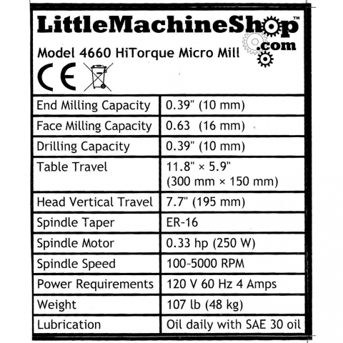 Label, HiTorque Micro Mill, ER-16 Spindle