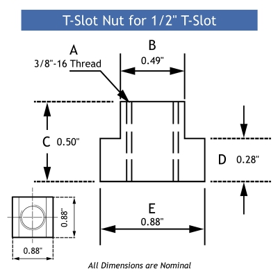 1/2 inch t slot nut