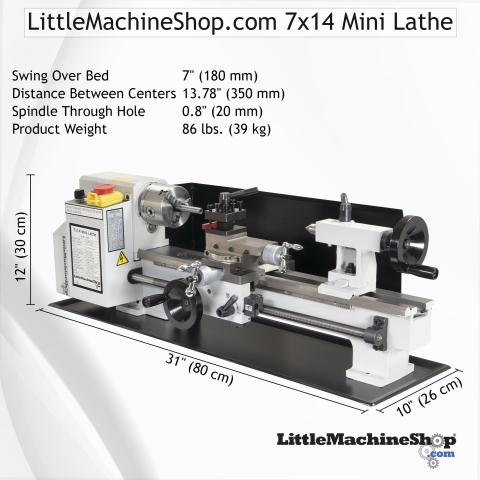 LittleMachineShop.com 7x14 Mini Lathe - Dimensions Callout