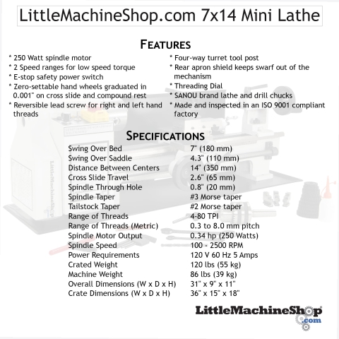 LittleMachineShop.com 7x14 Mini Lathe - Specifications Callout