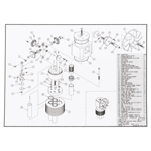 Stirling-Steele Engine Plans - exploded drawing of model