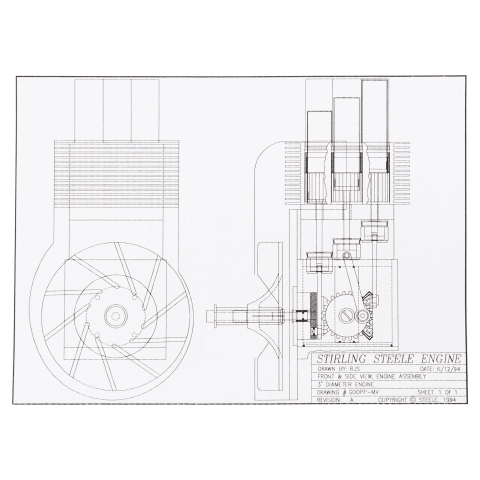 Stirling-Steele Engine Plans - drawing front and side view