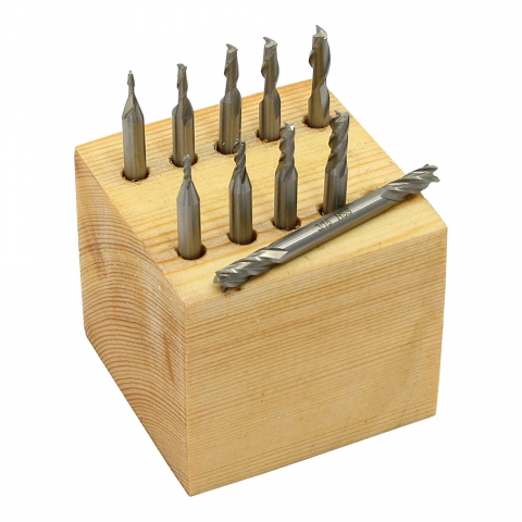 End Mill Set, Miniature, 10 pieces 2 & 4 Flute, HSS