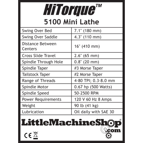 Label, HiTorque 7x16 Mini Lathe
