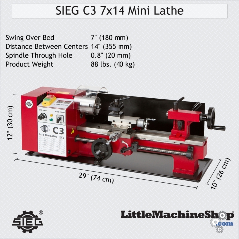 SIEG C3 7x14 Mini Lathe - Dimensions Callout