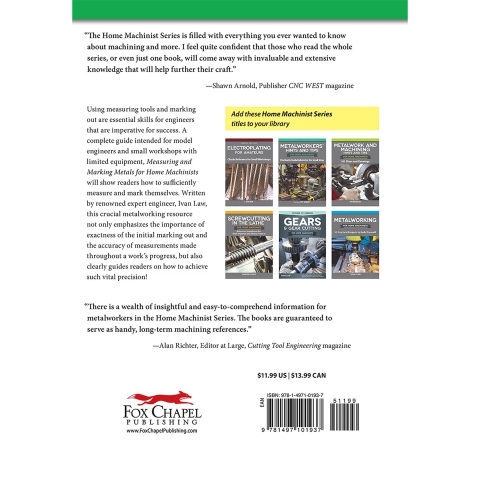 Measuring and Marking Metals for Home Machinists - back cover