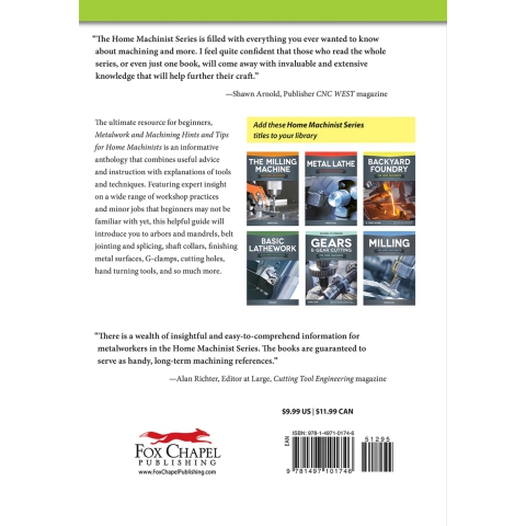 Metalwork and Machining Hints and Tips for Home Machinists - back cover