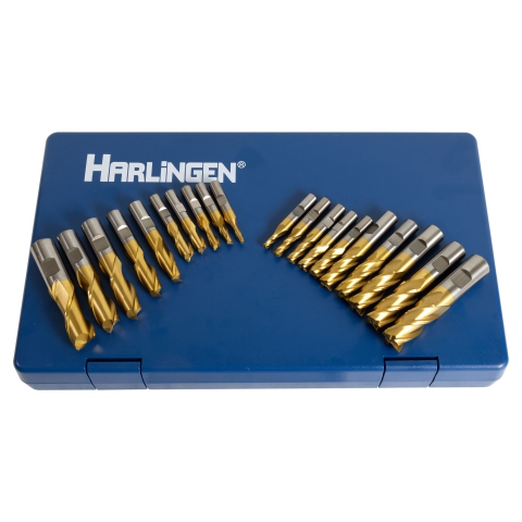 End Mill Set, 20 pieces 2 & 4 Flute, TiN coated HSS, Harlingen